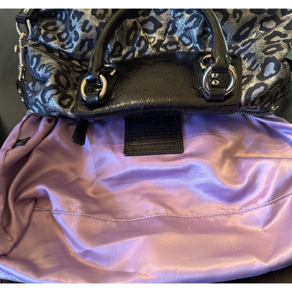 Coach Ashley Ocelot Lurex Satchel Handbag Metallic Silver Black F15520 Y2K - Picture 9 of 12